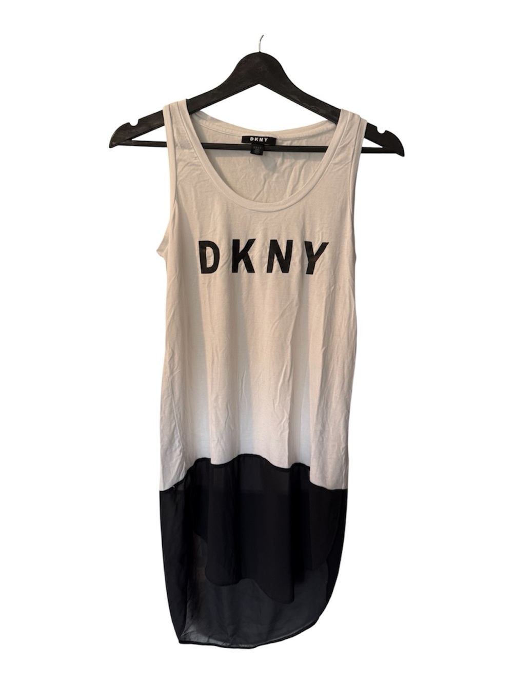 DKNY White and Black High-Low Logo Tank Dress
